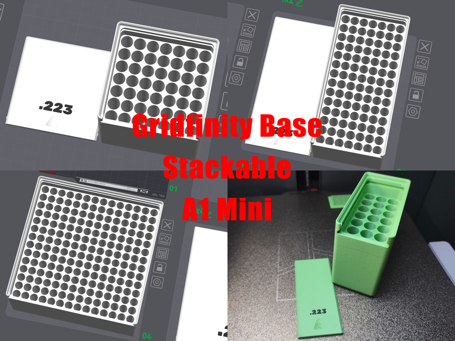 .223 Remington Gridfinity Ammo Storage Boxes 4x4