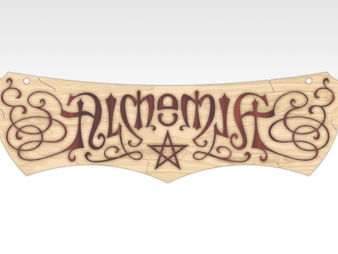 Wooden signboard of an alchemist