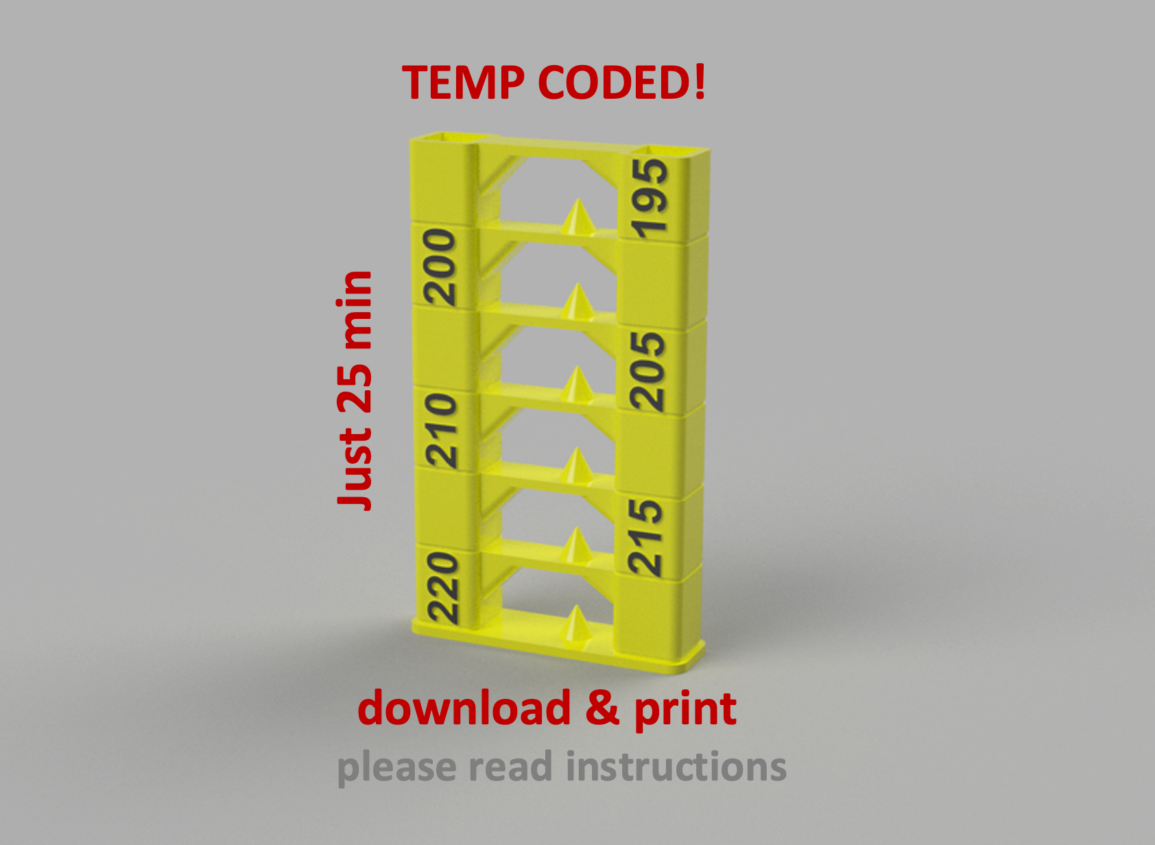 PLA temp tower 25 min, 195 - 220°C