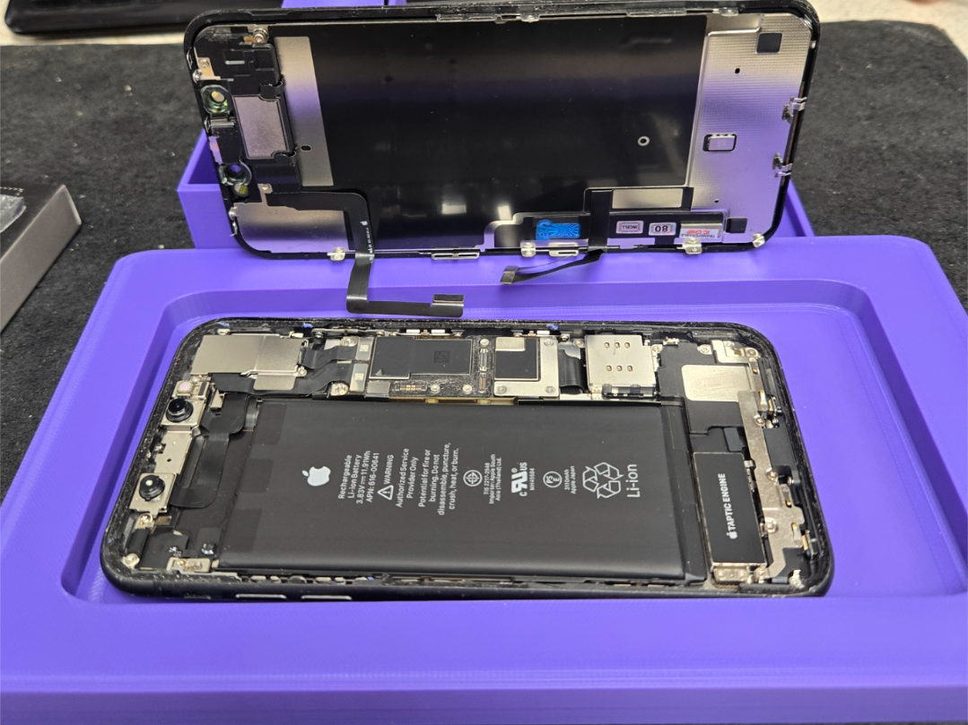 phone repair stand with tool and screw tray