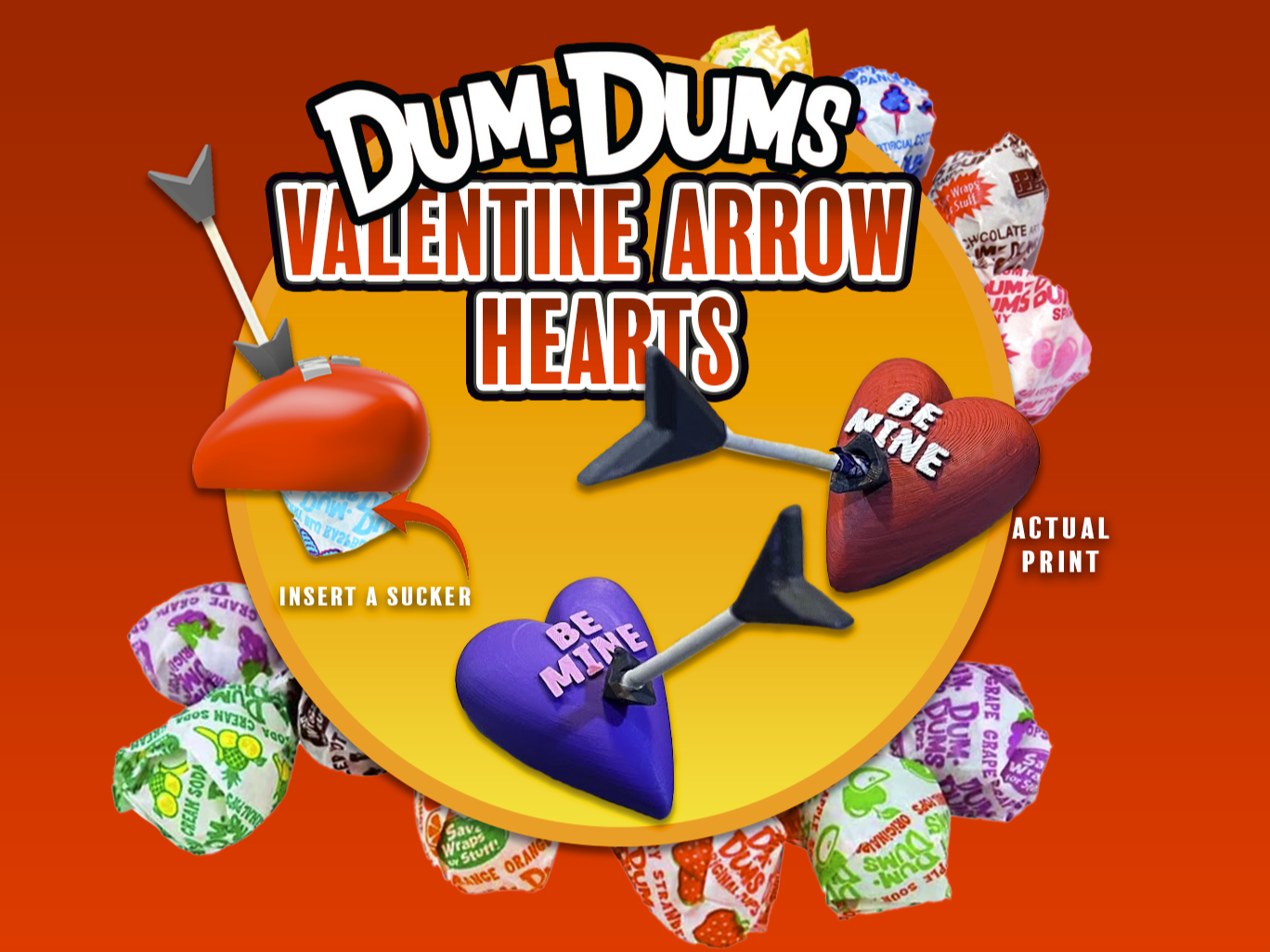 Dum Dums Sucker Valentines Arrow Hearts
