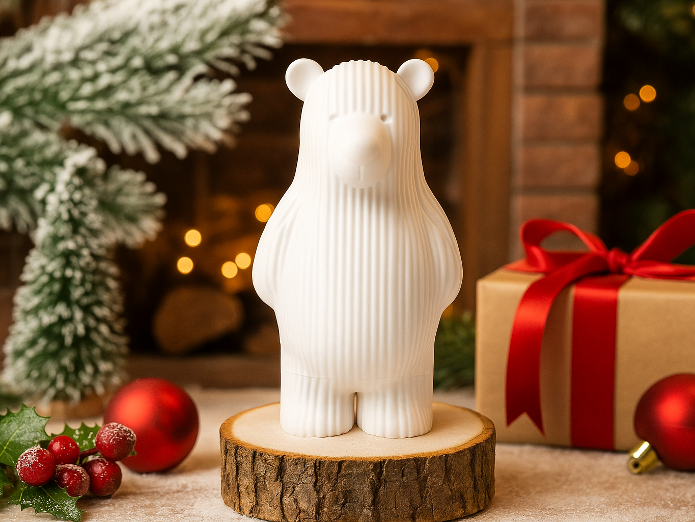 Japandi Polar Bear Sculpture – Cute Winter Art