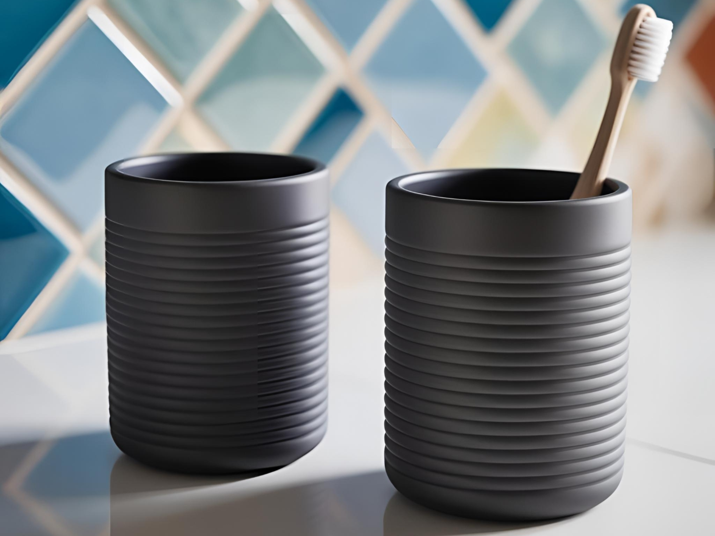 Modern Ribbed Toothbrush or Pencilholder