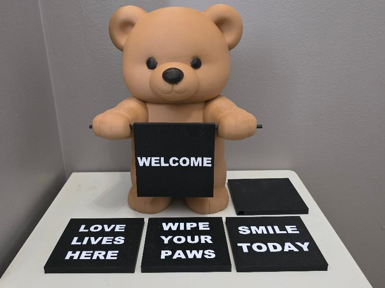 Teddy Bear Holding Interchangeable Signs