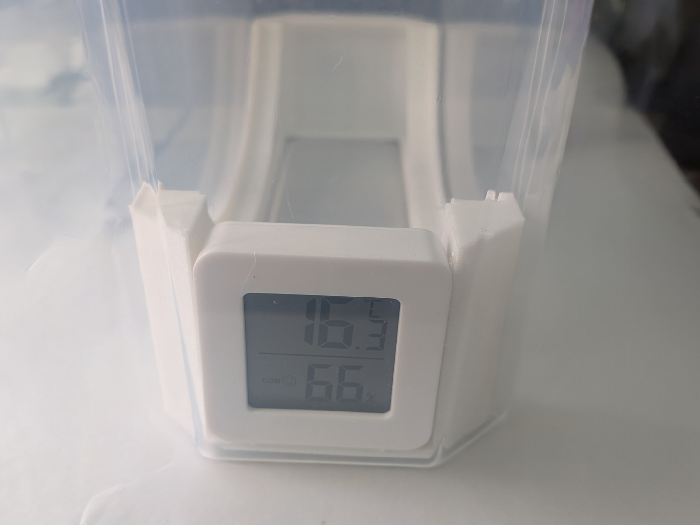 Cereal box spool holder - square hygrometer