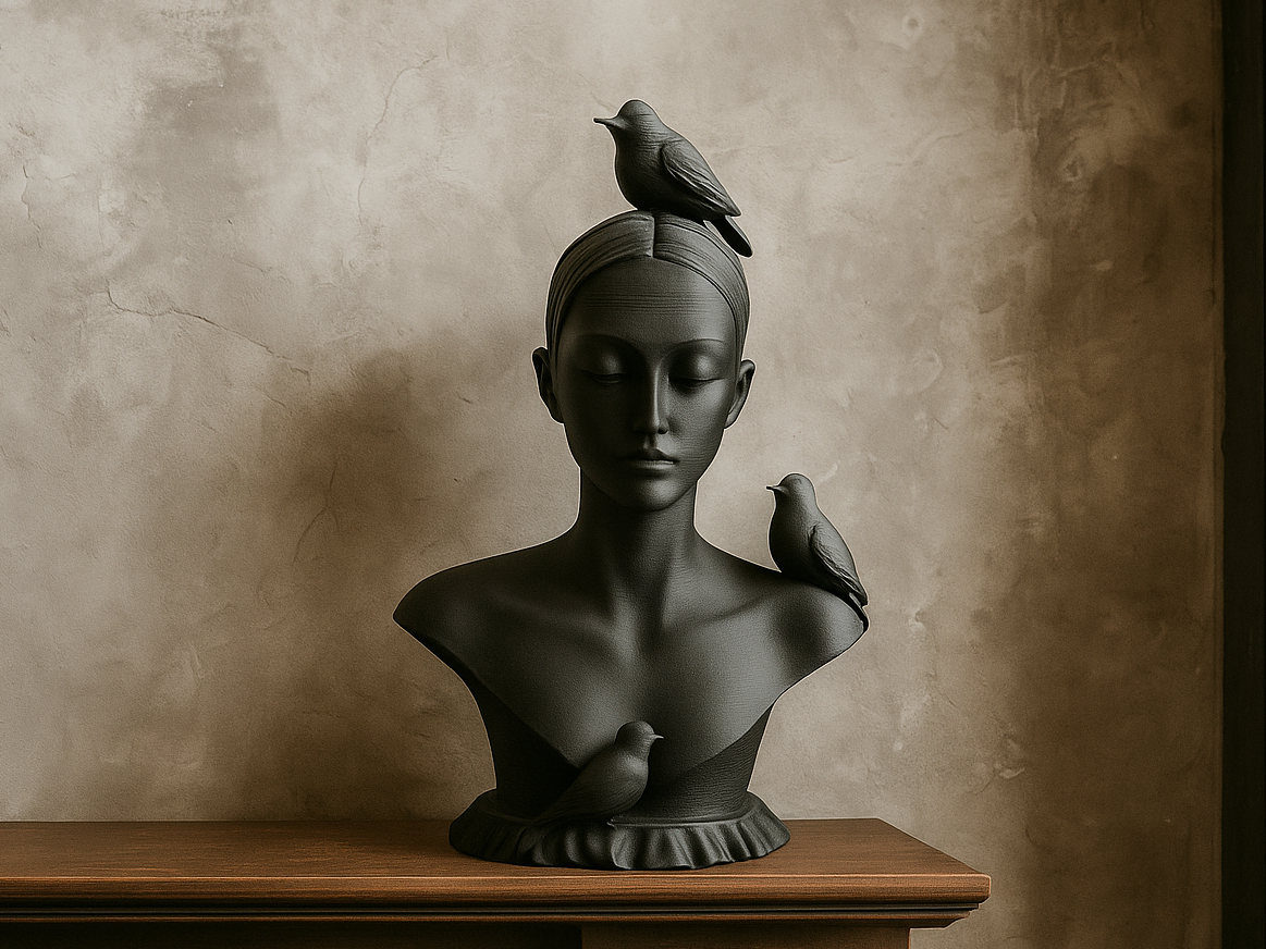 Woman & Birds Bust Sculpture – Surreal Art Decor
