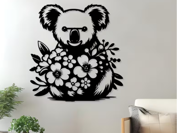 Cute Koala with Flowers Decorative Wall Art Animal