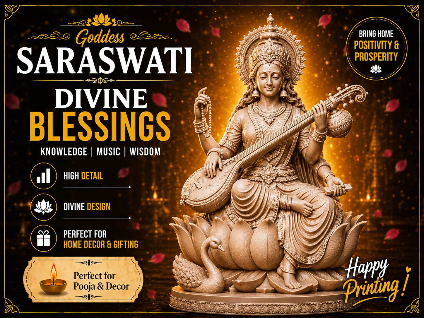 Saraswati Divine Sculpture | 3D Printing