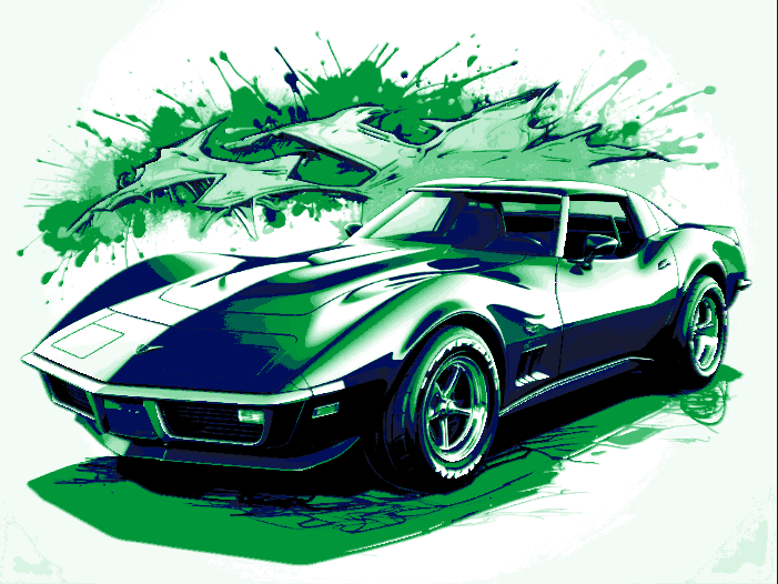 Hueforge art - 1973 Chevrolet Corvette Stingray in Sleek Blue and Green