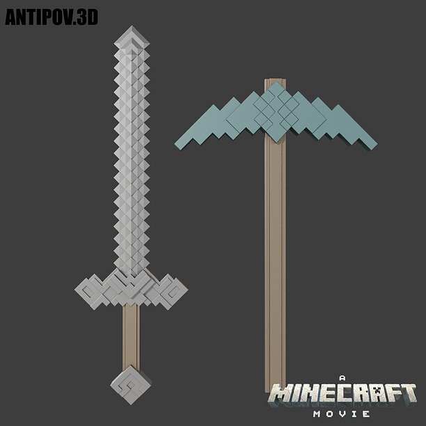 Pick Axe Pickaxe and Sword Minecraft movie for 3D print