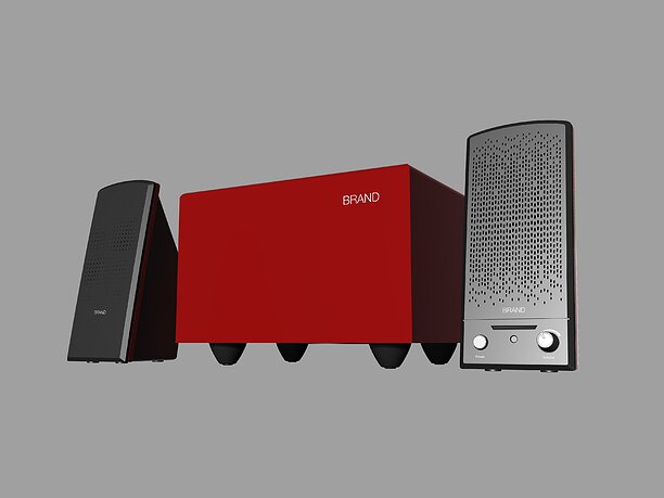 Red and black desktop Stereo 2-1 speaker