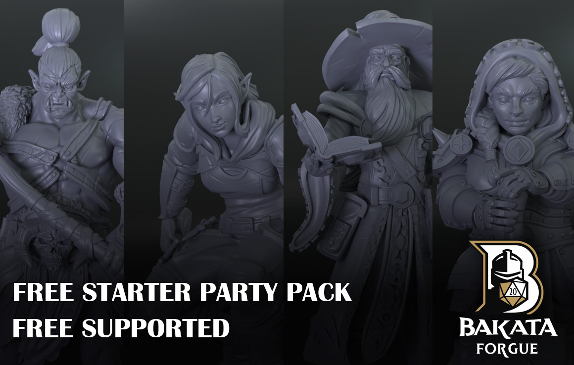D&D Starter Party Pack: 4 Heroic Miniatures (Presupported) - Fantasy RPG Set