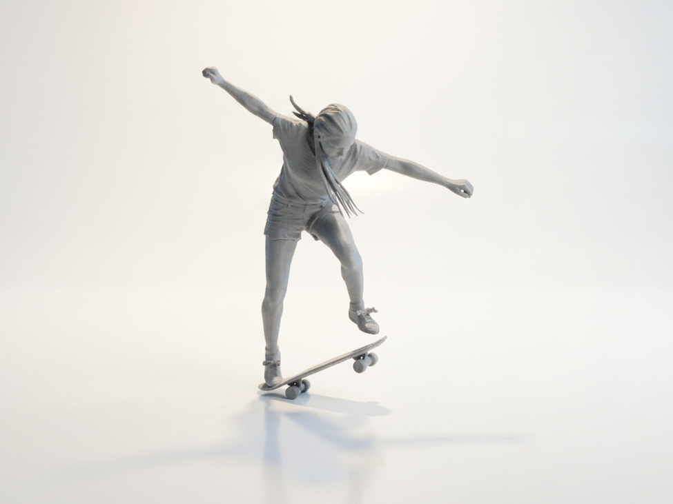 Skateboarding Lady Figurine Female Action 3D Printable