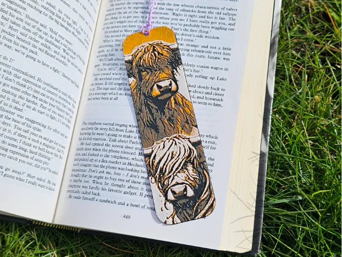 Double Highland Cow 3D Printed Bookmark – HueForge Multi-Color Design