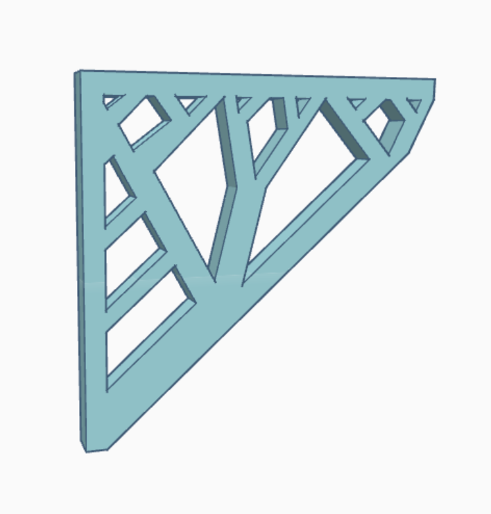 Shelf bracket topology optimized for wooden, plastic, 3D printed shelves, holding up objects for office, room, dorm, dormitory, install with nails customizable