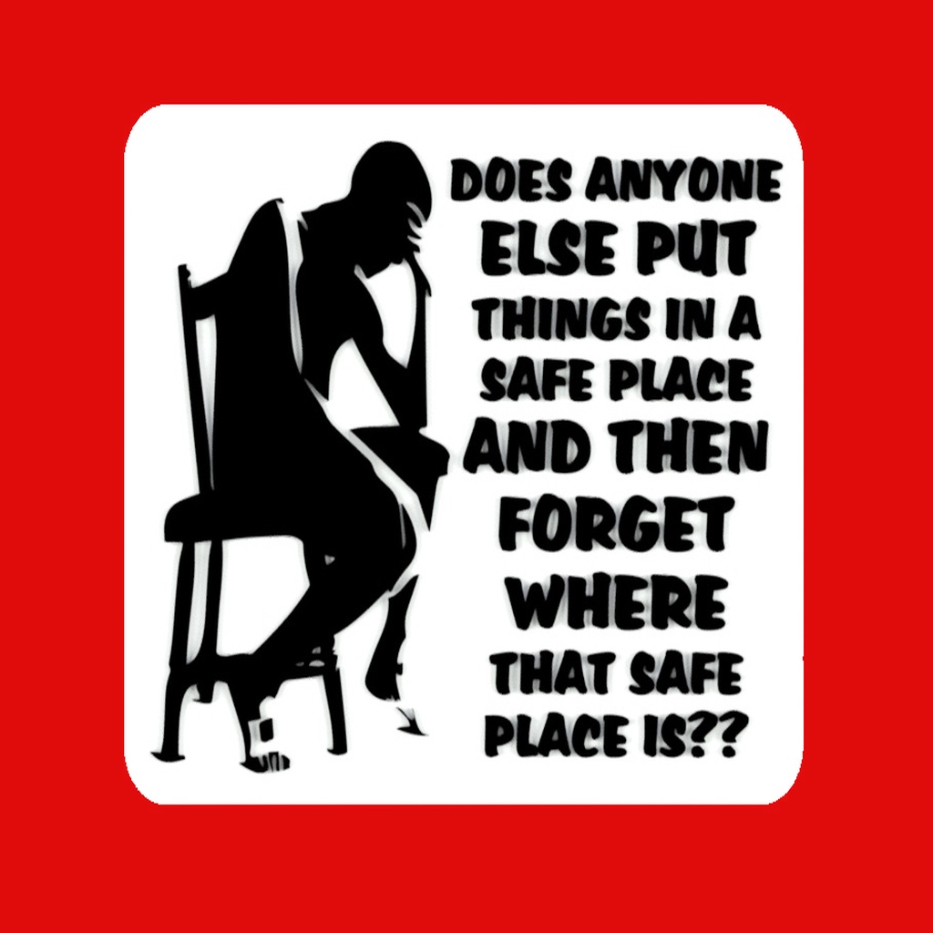 DOES ANYONE ELSE PUT THINGS IN A SAFE PLACE AND THEN FORGET WHERE THAT SAFE PLACE IS??, sign