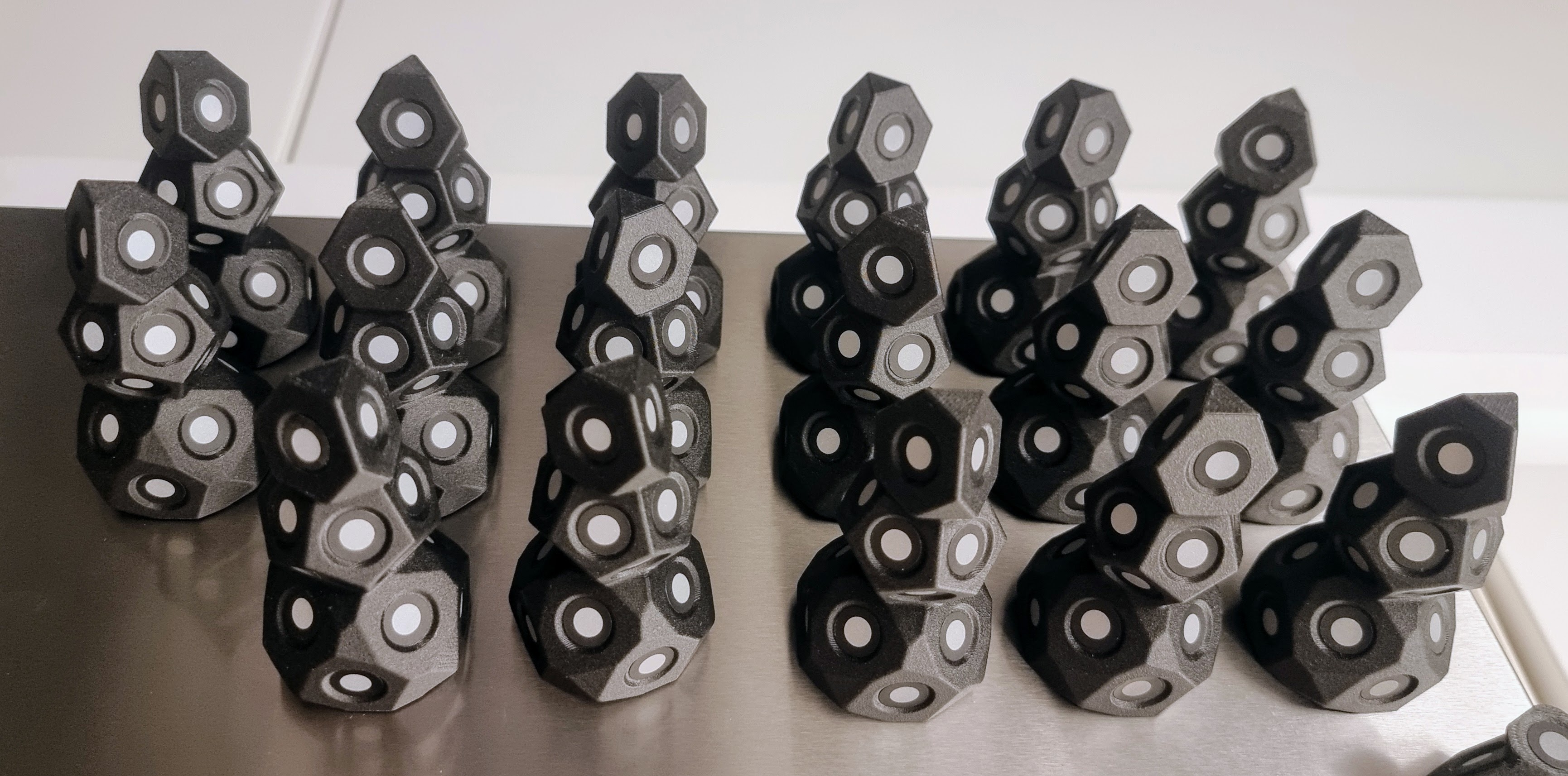 Stacked Polyhedra Magnetic Base Marker Towers for 3D Scanning