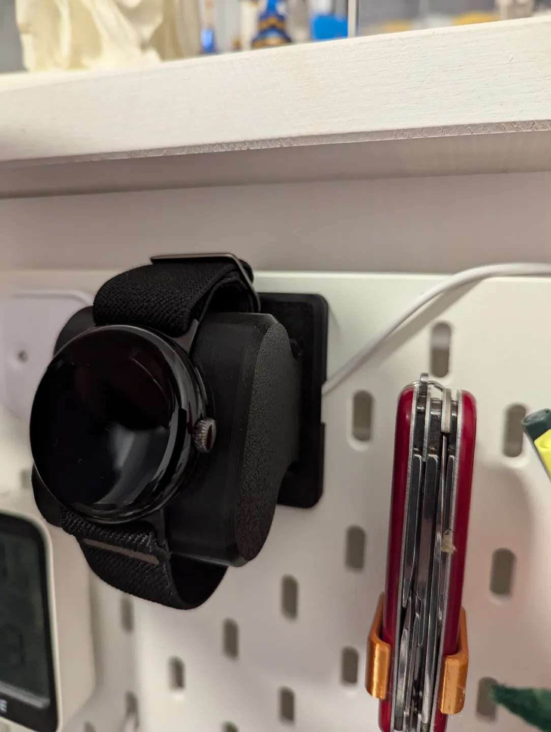 IKEA Skadis Google Pixel Watch Holder with Charging Function - Left oriented with side opening for cables