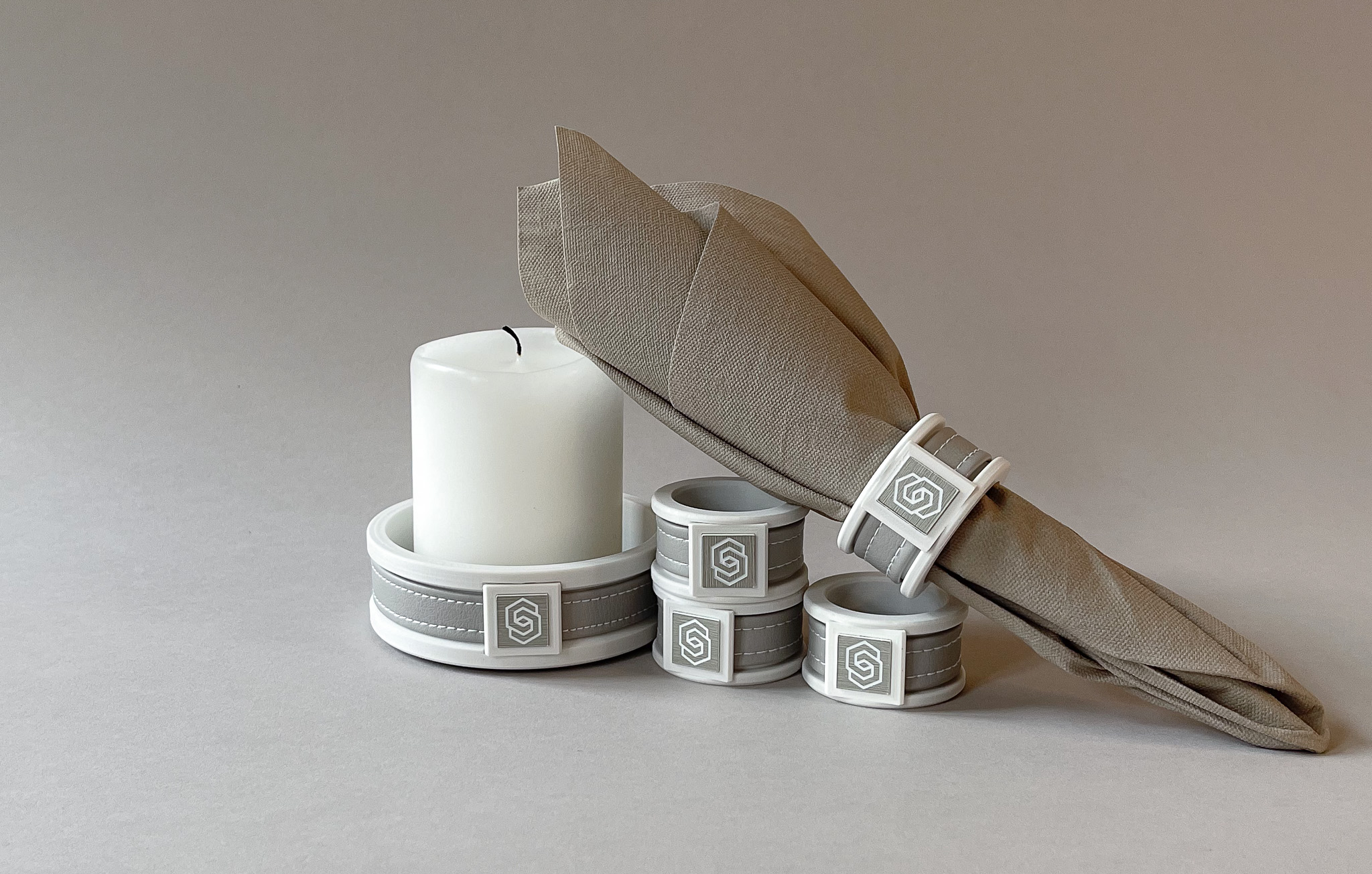 London white/beige napkin ring set of 4