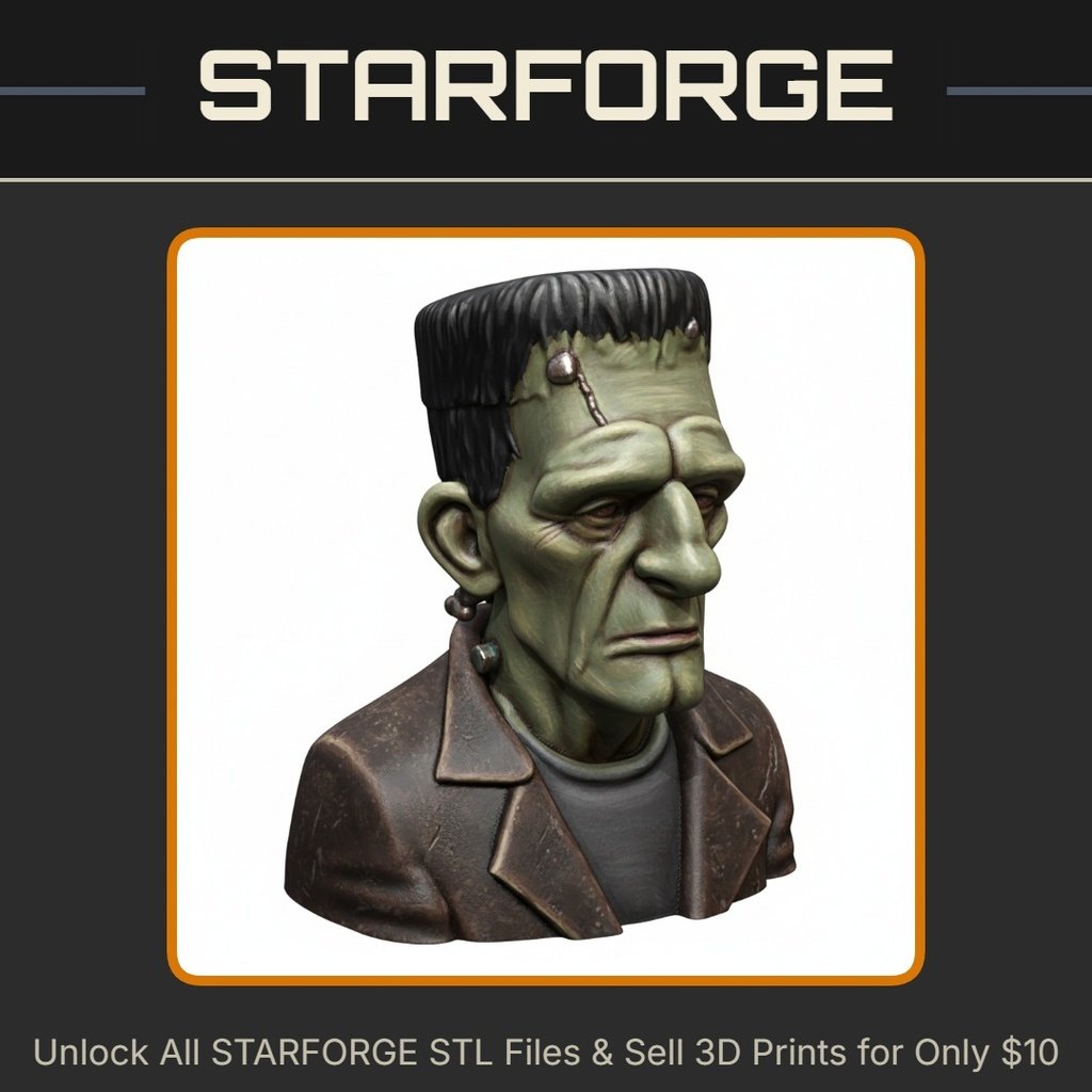 1/4 Scale Frankenstein Monster Bust Cartoon Style Humorous Character Statue StarForge Kits 3D Print STL File