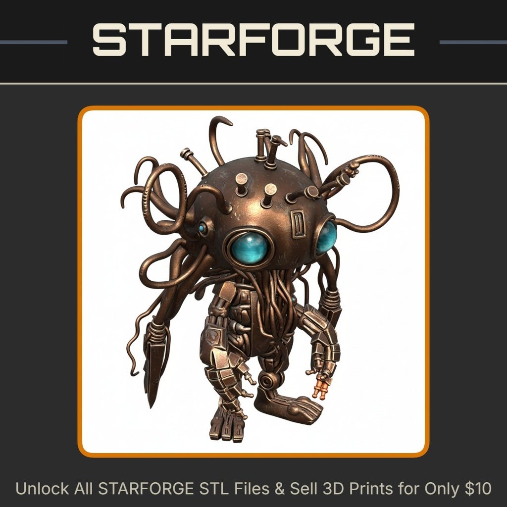 Anime Style Cute Robot with Tentacles and Mechanical Details StarForge Kits 3D Print STL File