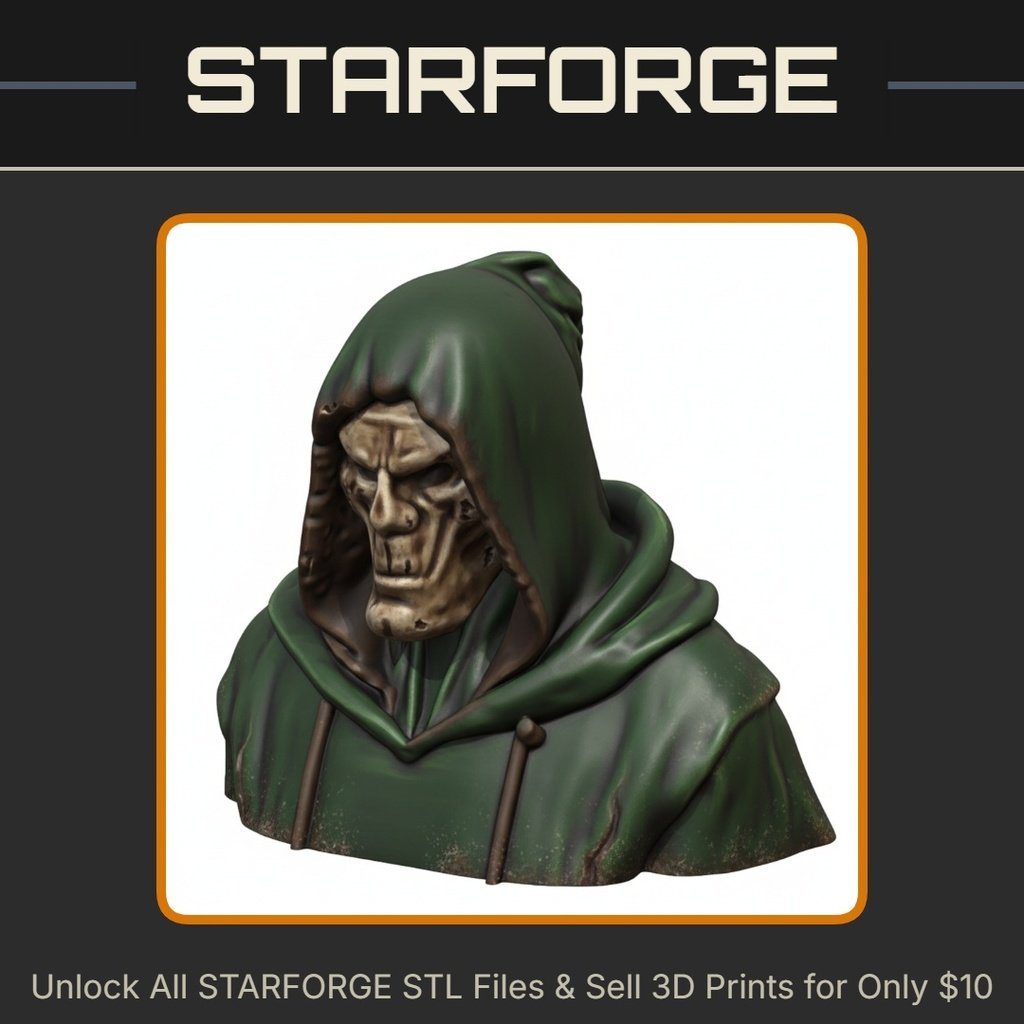 1/4 Scale Skeletal Hooded Guardian Bust for Fantasy Decor StarForge Kits 3D Print STL File