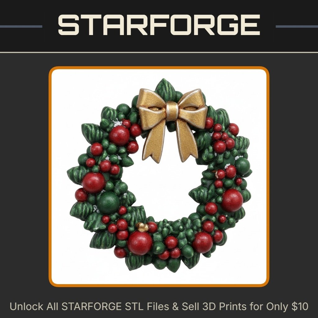 Holiday Christmas Decor Festive Wreath with Bow Ornament StarForge Kits 3D Print STL File