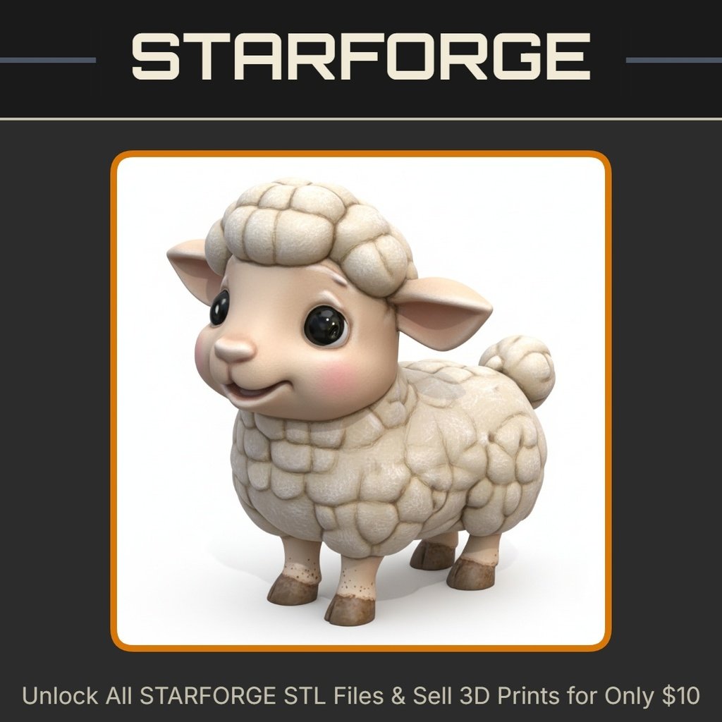 Adorable Lamb Sculpture with Big Eyes and Detailed Fur Texture StarForge Kits 3D Print STL File