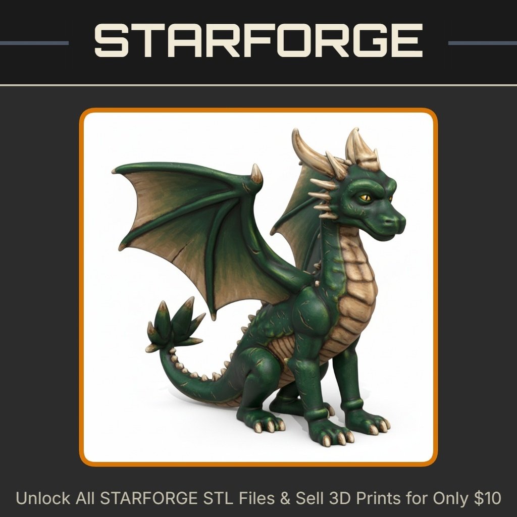Cute Cartoon Dragon with Big Grin Figurine StarForge Kits 3D Print STL File