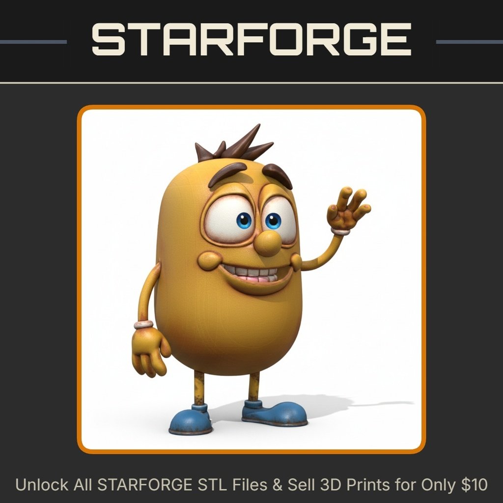 Cute Playful Cartoon Bean Character with Big Eyes and Friendly Wave StarForge Kits 3D Print STL File