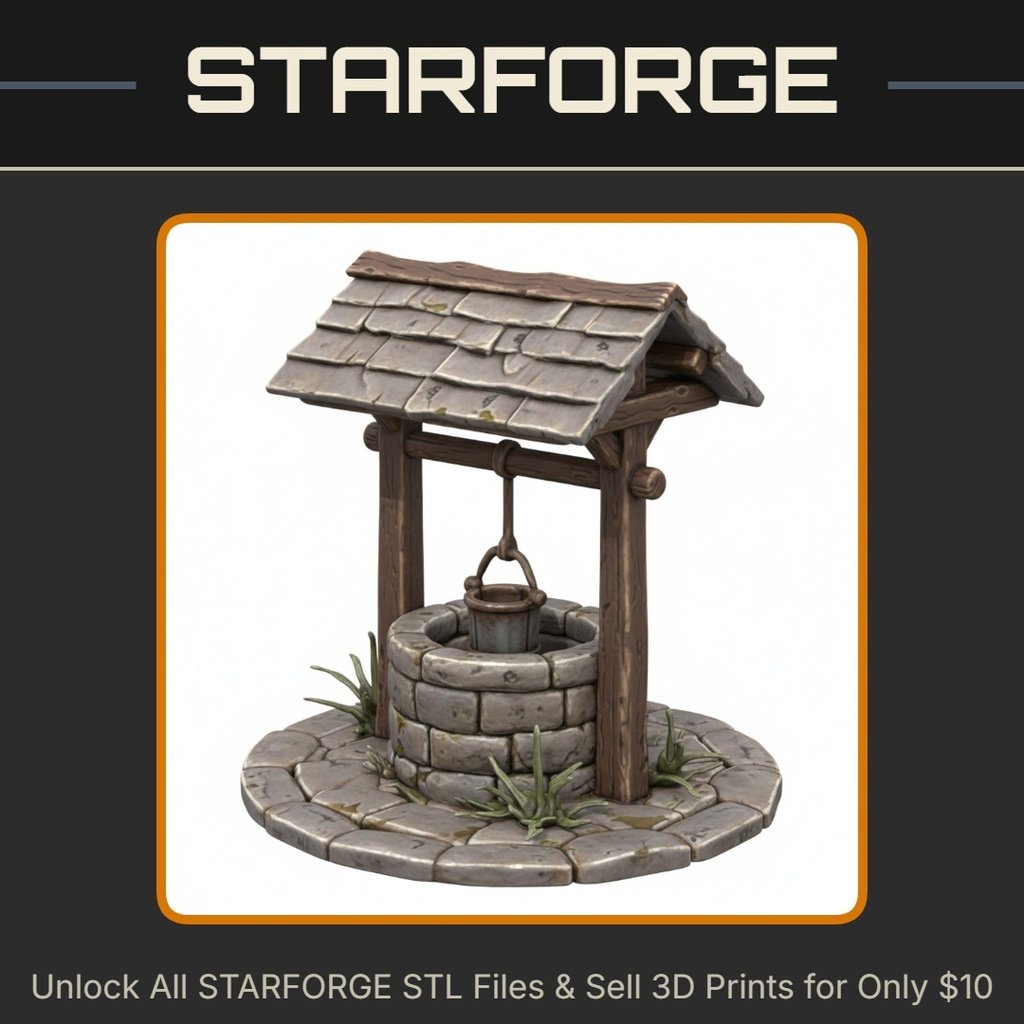 28mm DND Fantasy Terrain Townsquare Medieval Well with Bucket StarForge Kits 3D Print STL File