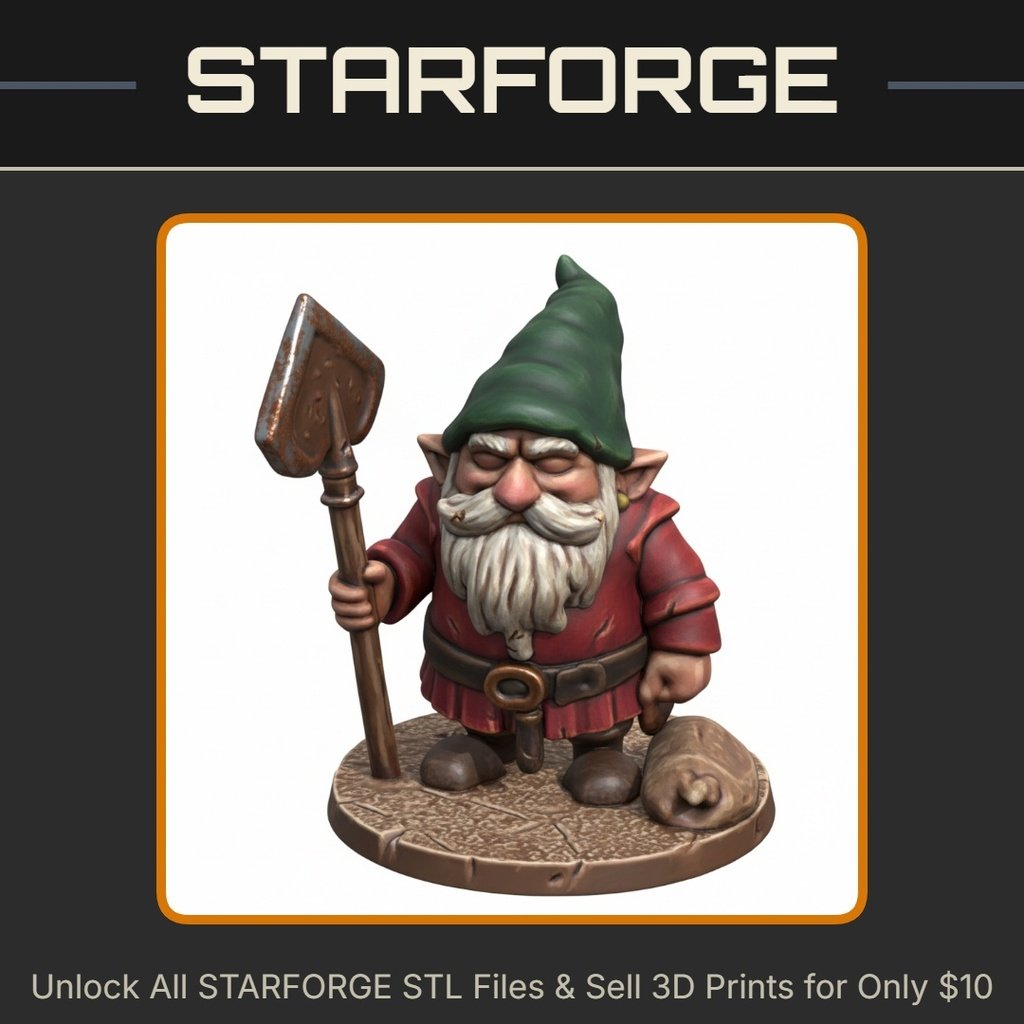 28mm DND Fantasy Mini Classic Gnome Dwarf Holding Spade StarForge Kits 3D Print STL File