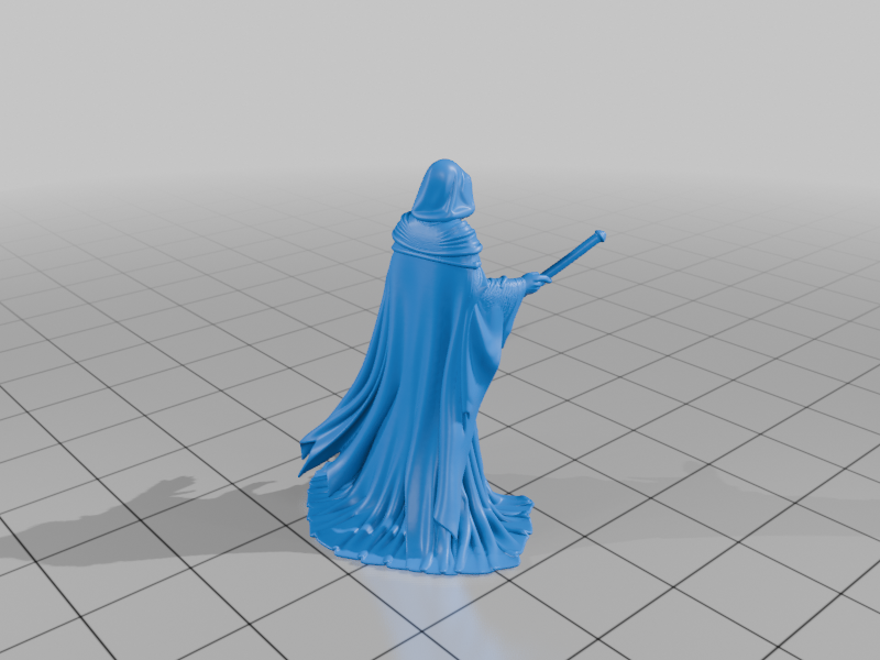 28mm DND Hooded Mage Staff Flowing Robes Mystical Symbols Cloaked Figure StarForge Kits 3D Print STL File