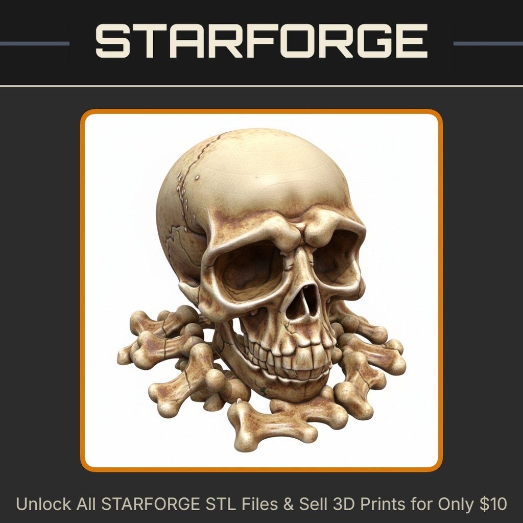 Skull With Bone Accents for Halloween Decor Display StarForge Kits 3D Print STL File