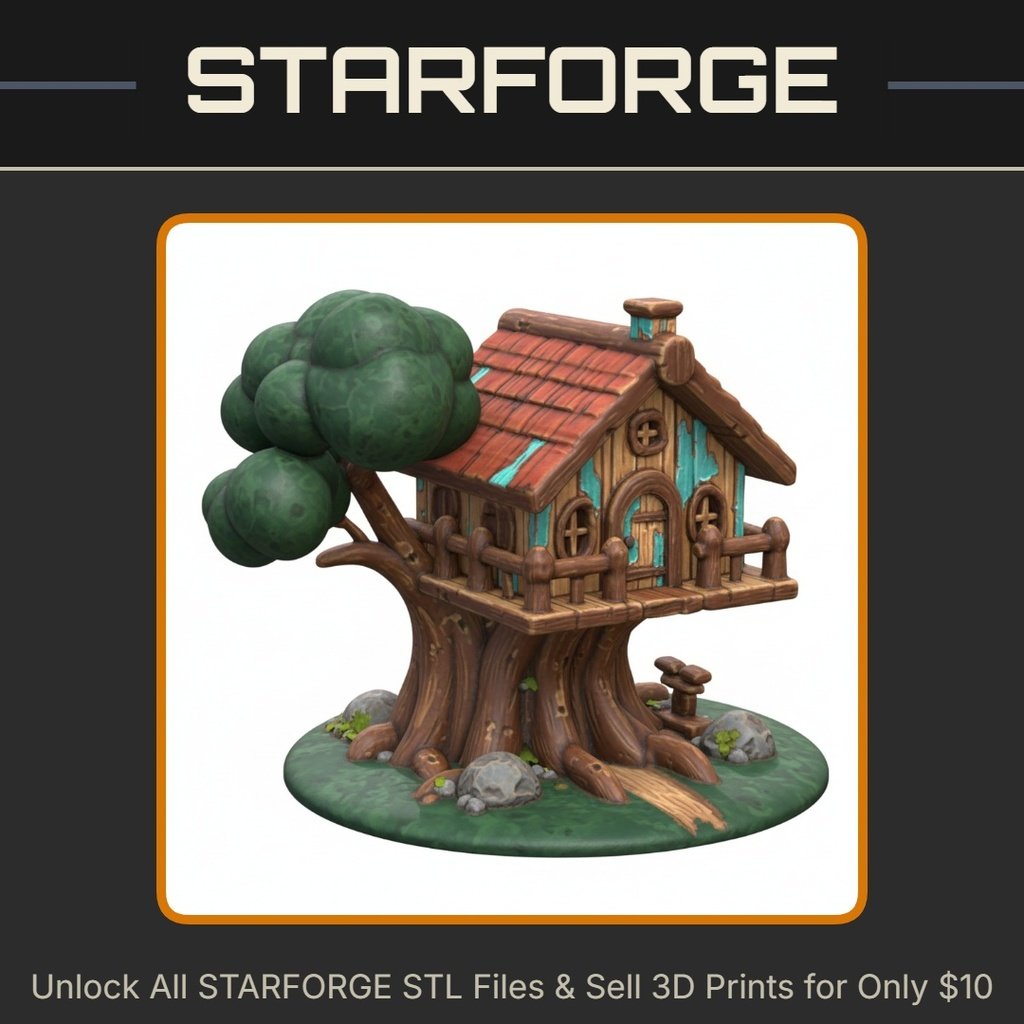 Garden Statue Whimsical Treehouse with Wrap-Around Deck StarForge Kits 3D Print STL File