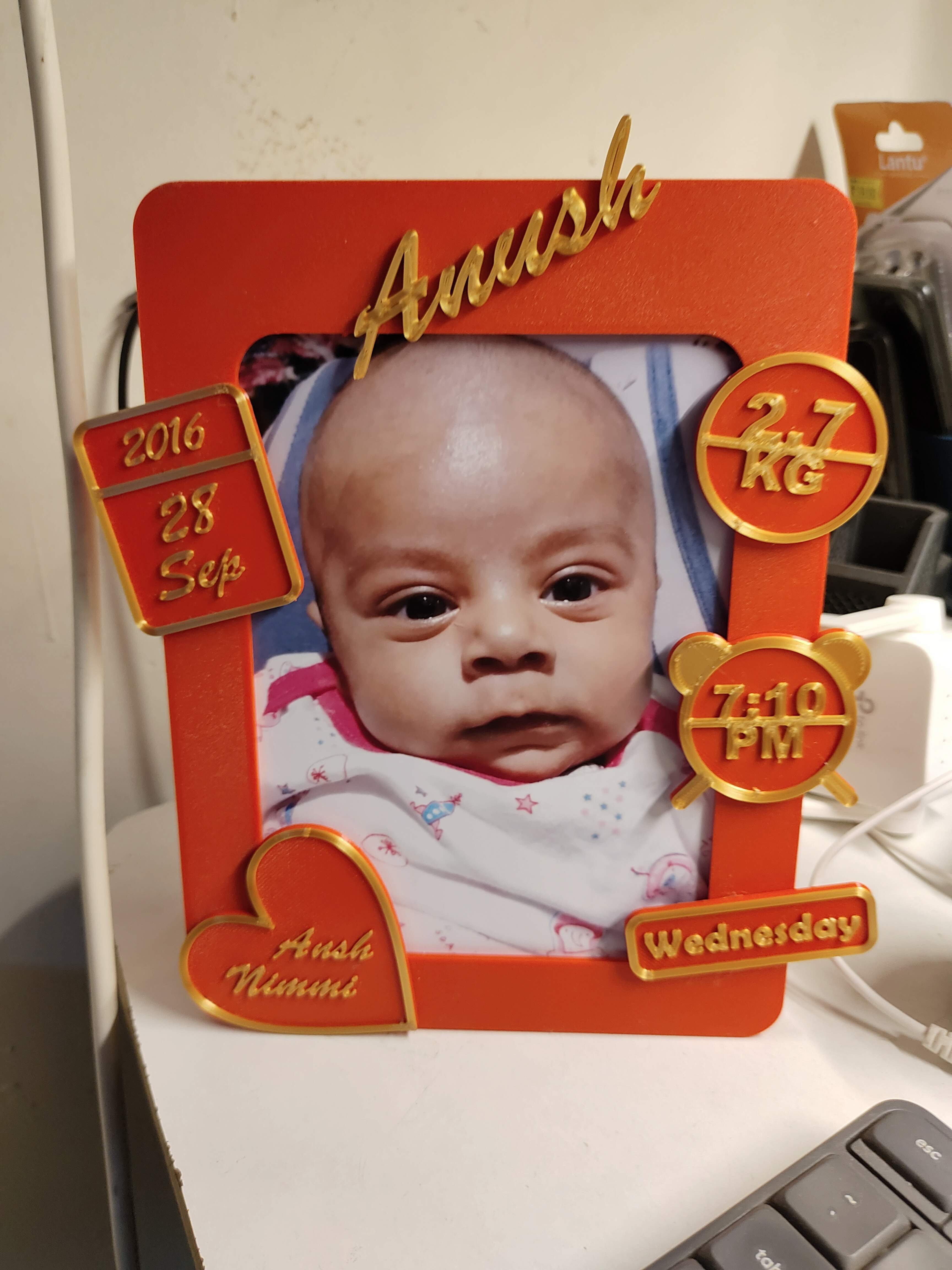 Personalized Photo Frame STL – Baby Birth Details / Couple Gift