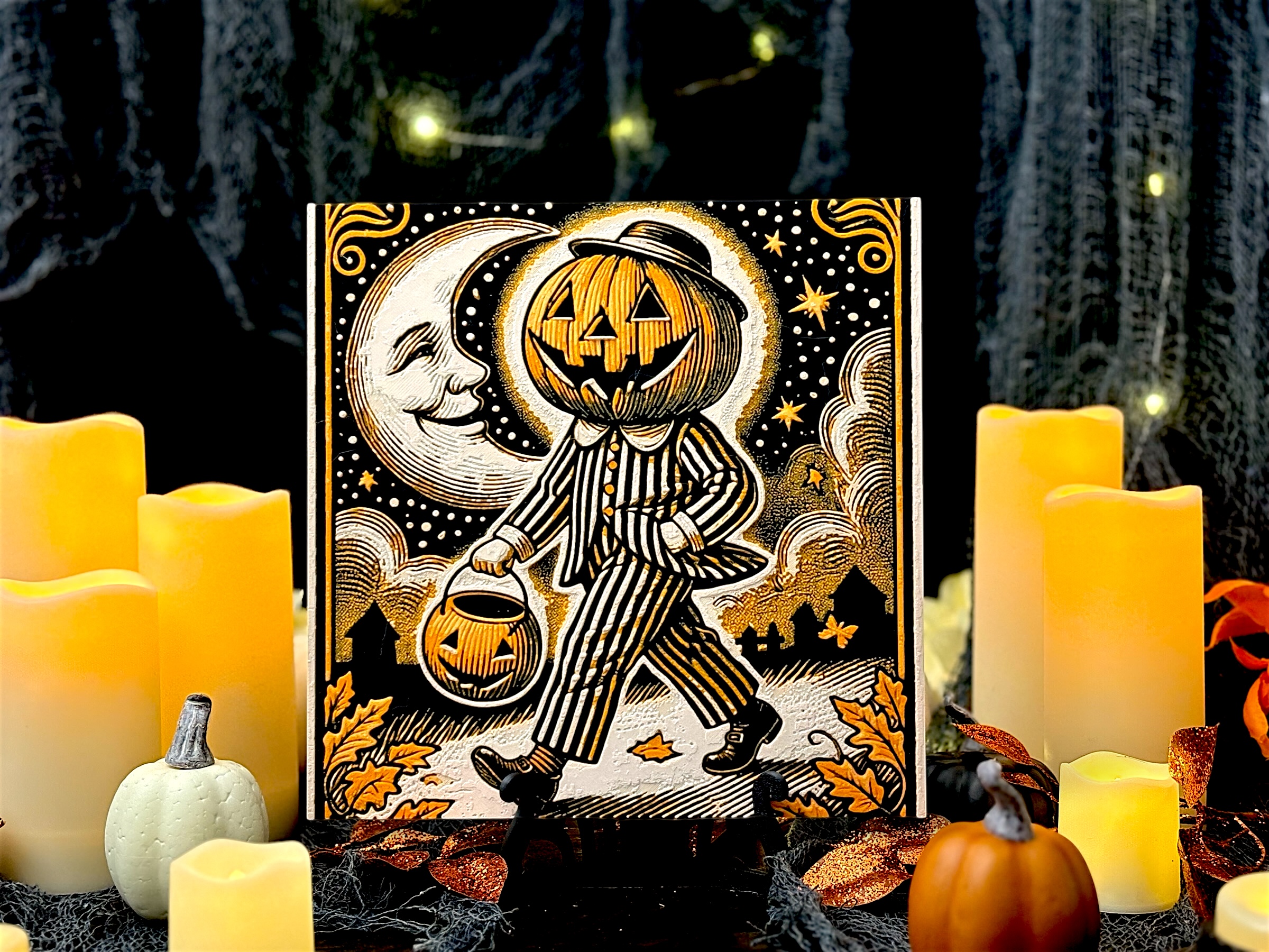 “Midnight Stroll” – Classic Halloween Jack 1 - Vintage Pumpkin Gentleman Halloween Hueforge Art Piece