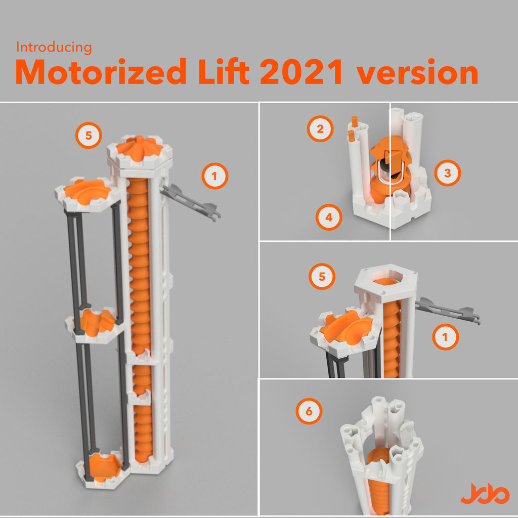 Marble track - Motorized Lift 2021 version (v4) - stand-alone height adjustable Gravitrax compatible!
