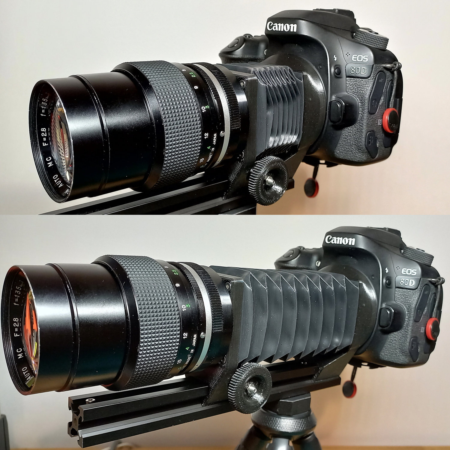 MACRO photography accessories - focusing rail and bellows using 2020 v-slot profile