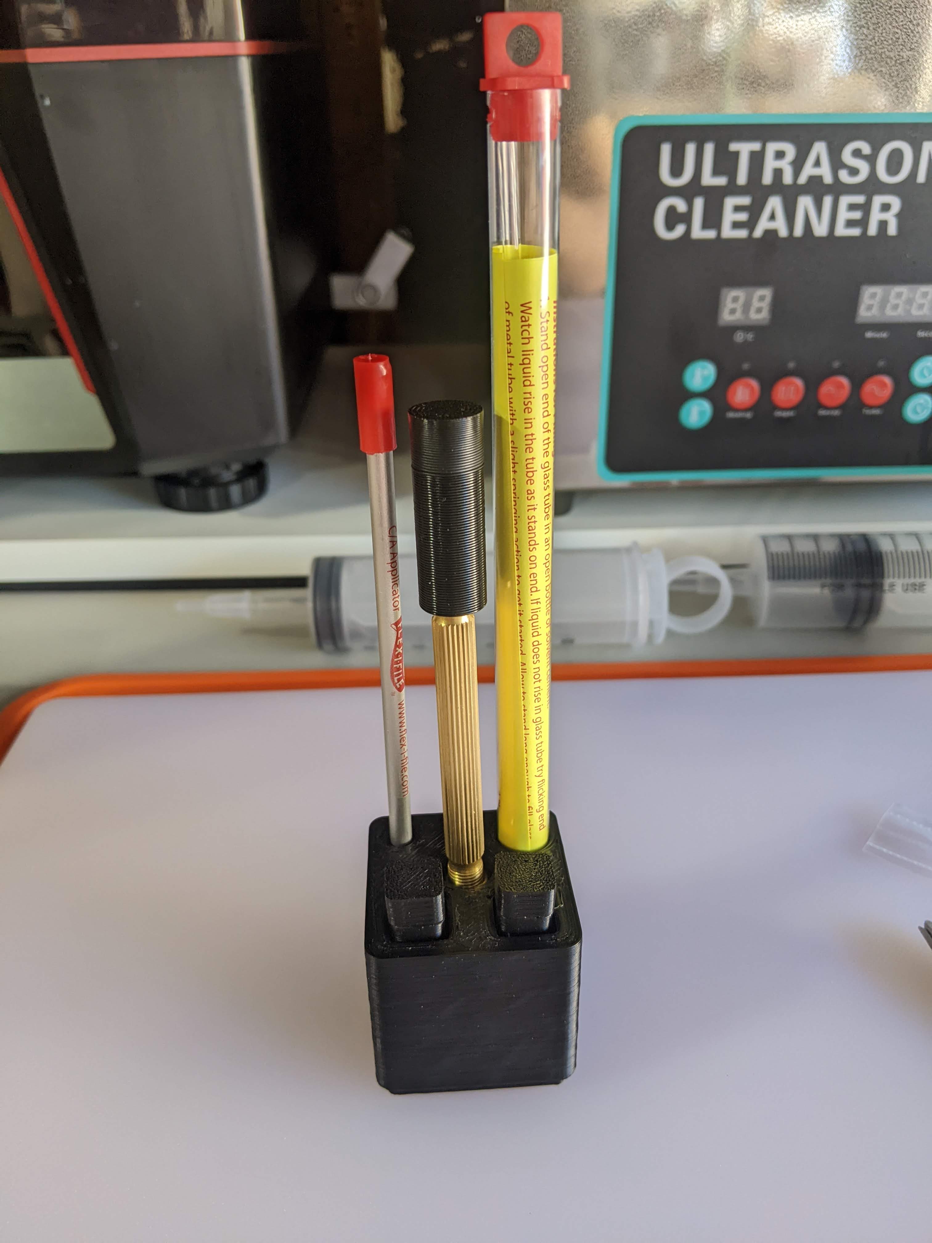 Flex-i-file Ca-Applicator, Scriber + tip storage + cap, Touch-n-flow 1x1 Gridfinity