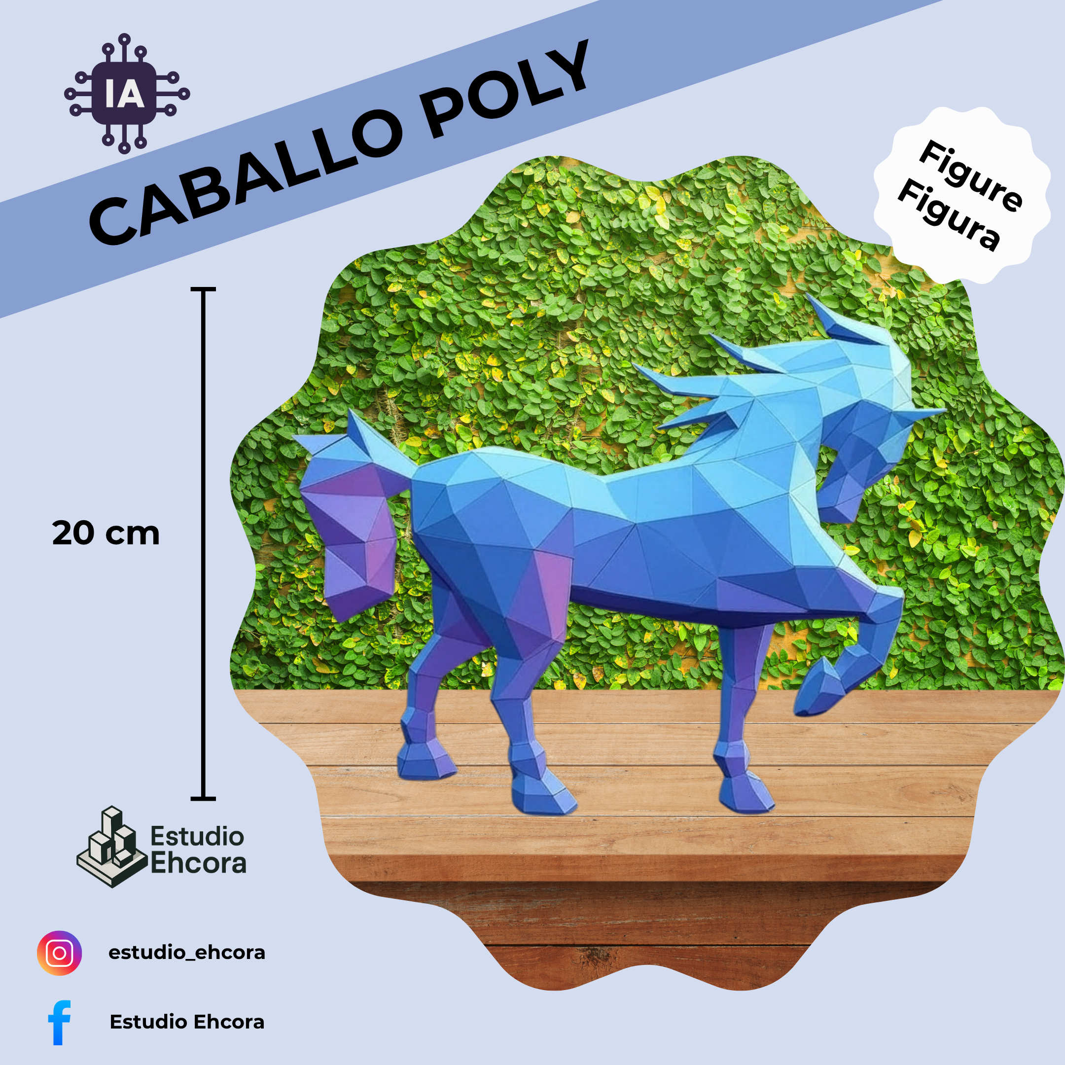 CABALLO LOW POLY Figura decorativa 20cm
