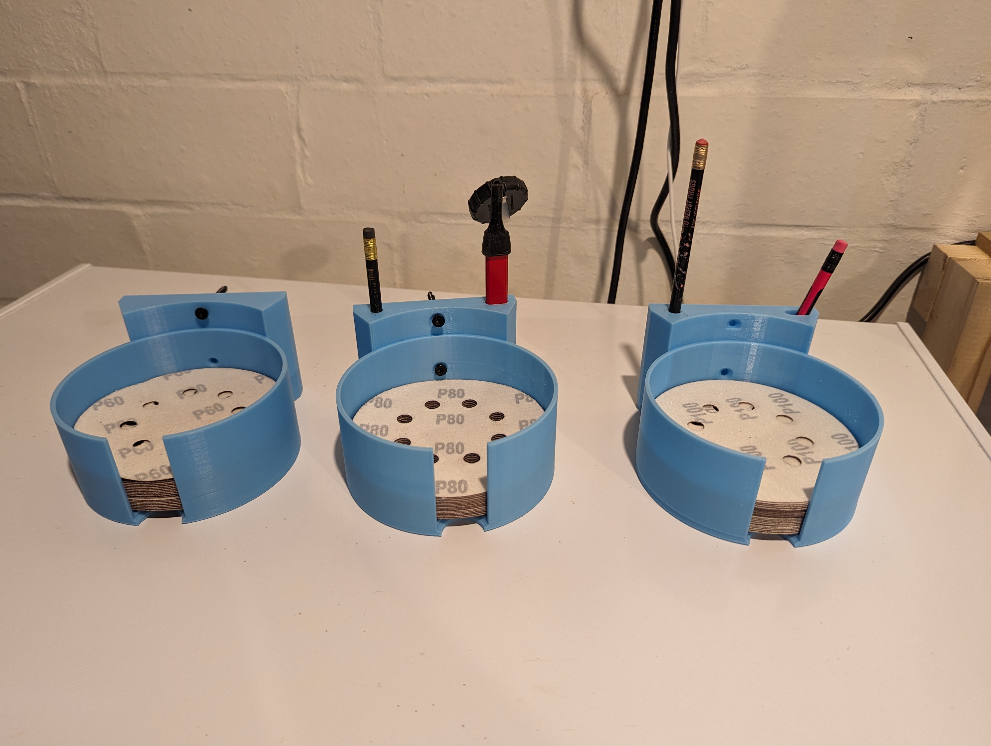 Sanding Disc Holder (Includes options for pencil slots and/or carpenter pencil slots)