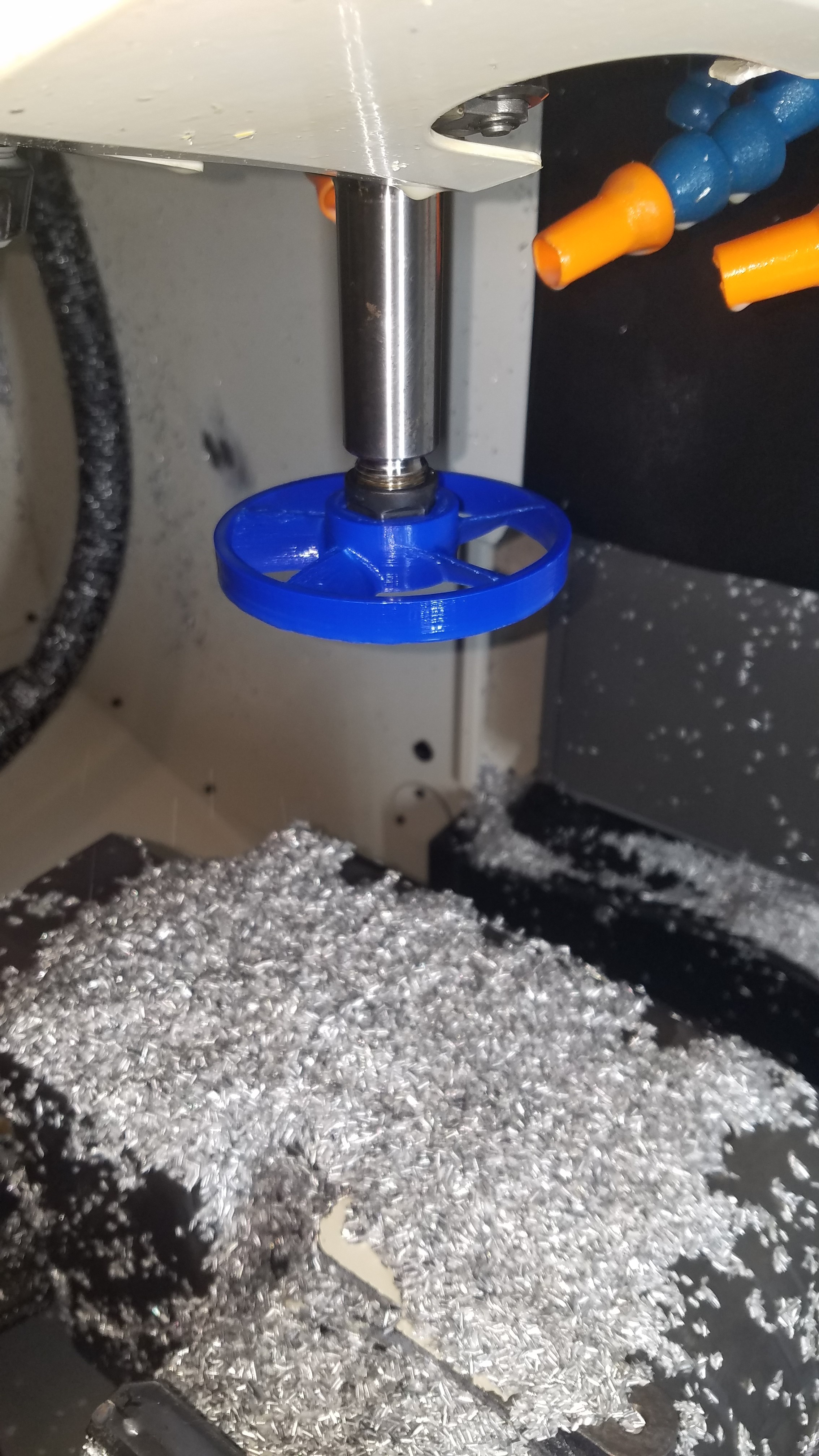 Chip and coolant fan for CNC
