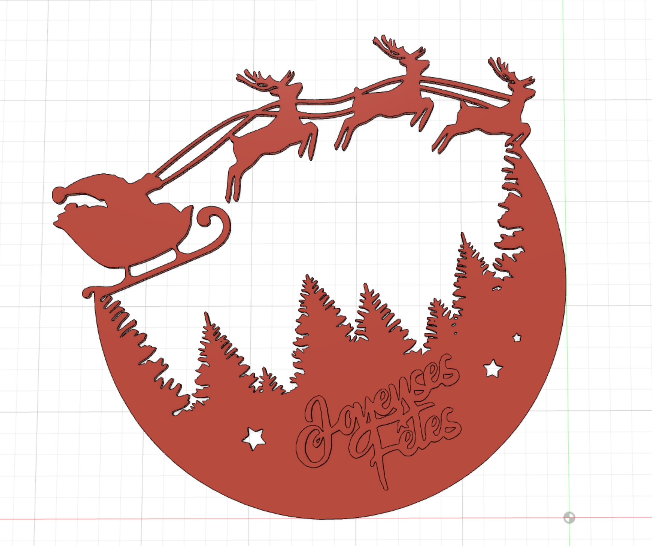 Père Noel et ses rennes volant au-dessus de sapins