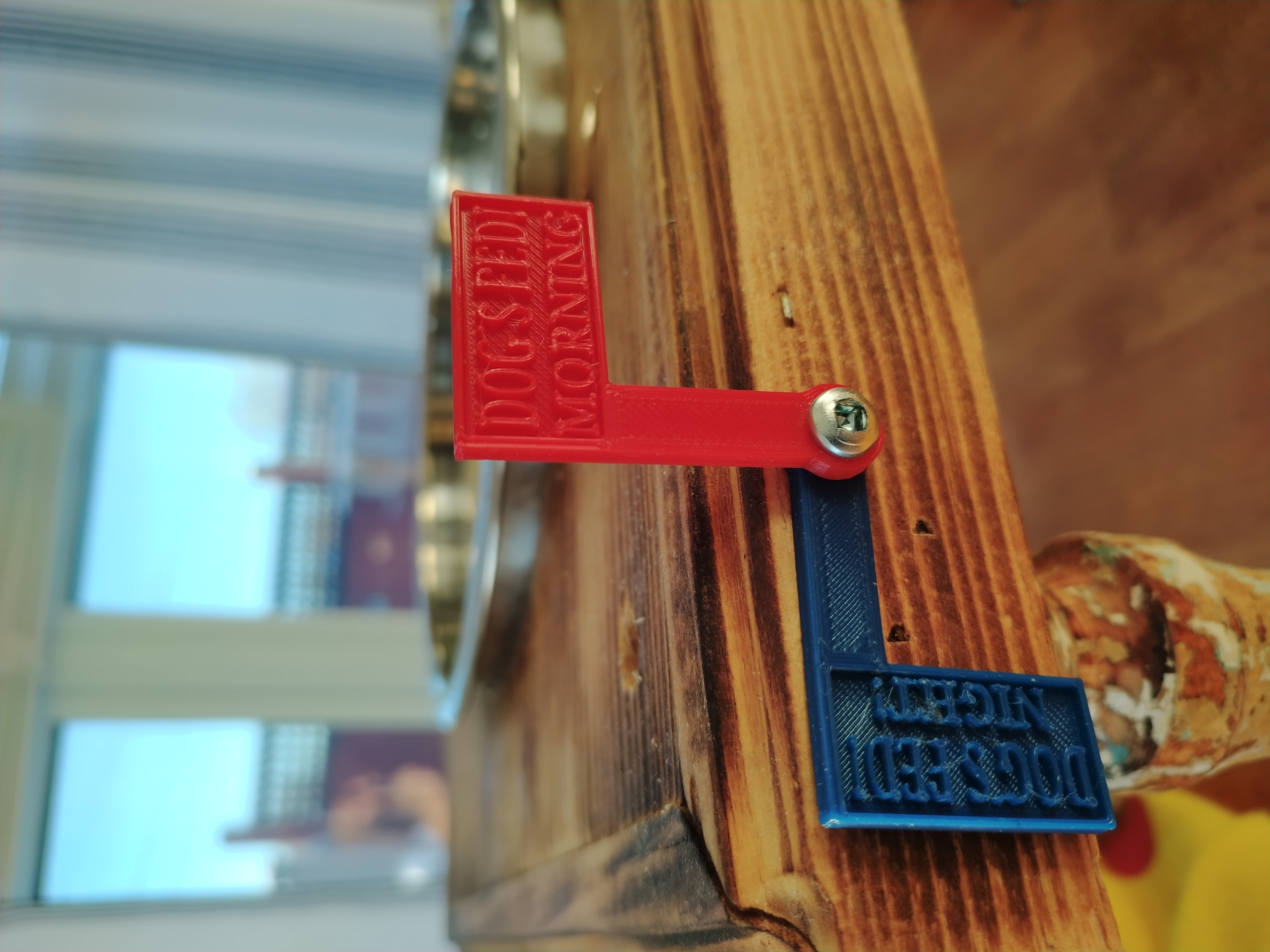 "Dog's fed" Flags for wooden dog food dish holders