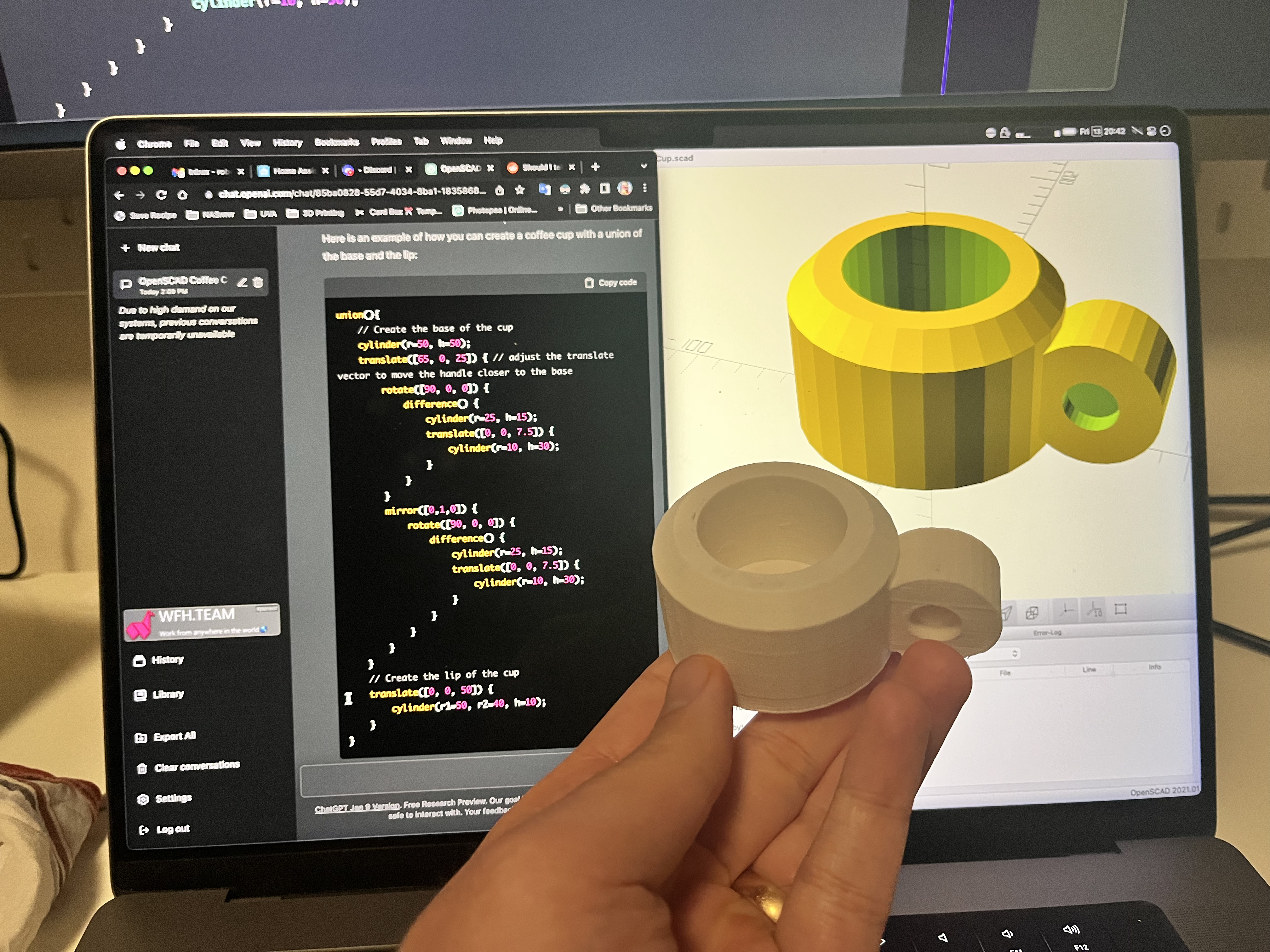 A coffee cup designed by ChatGPT using OpenSCAD