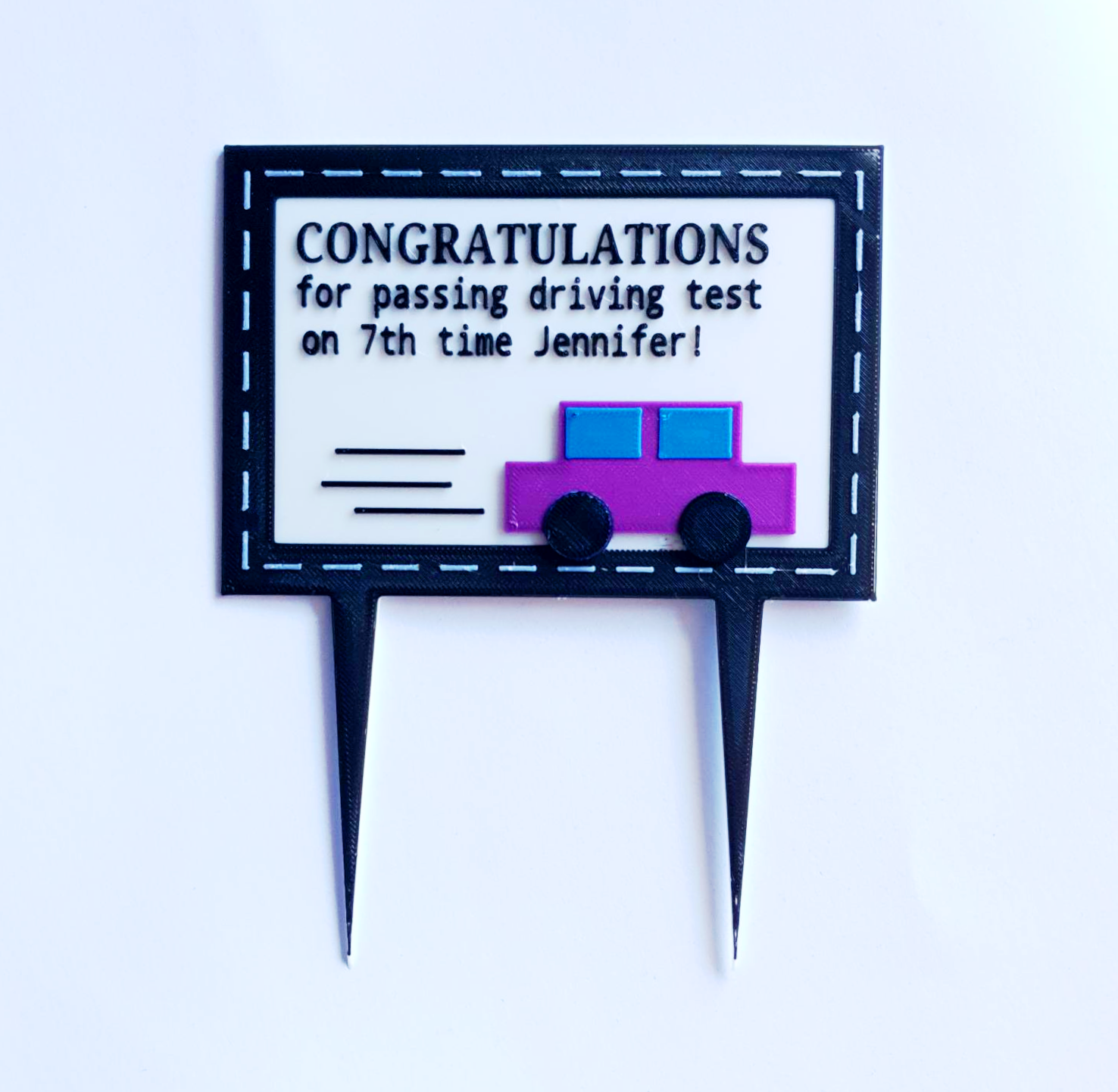 Congratulations for passing driving test on 7th time Jennifer! - Cake topper