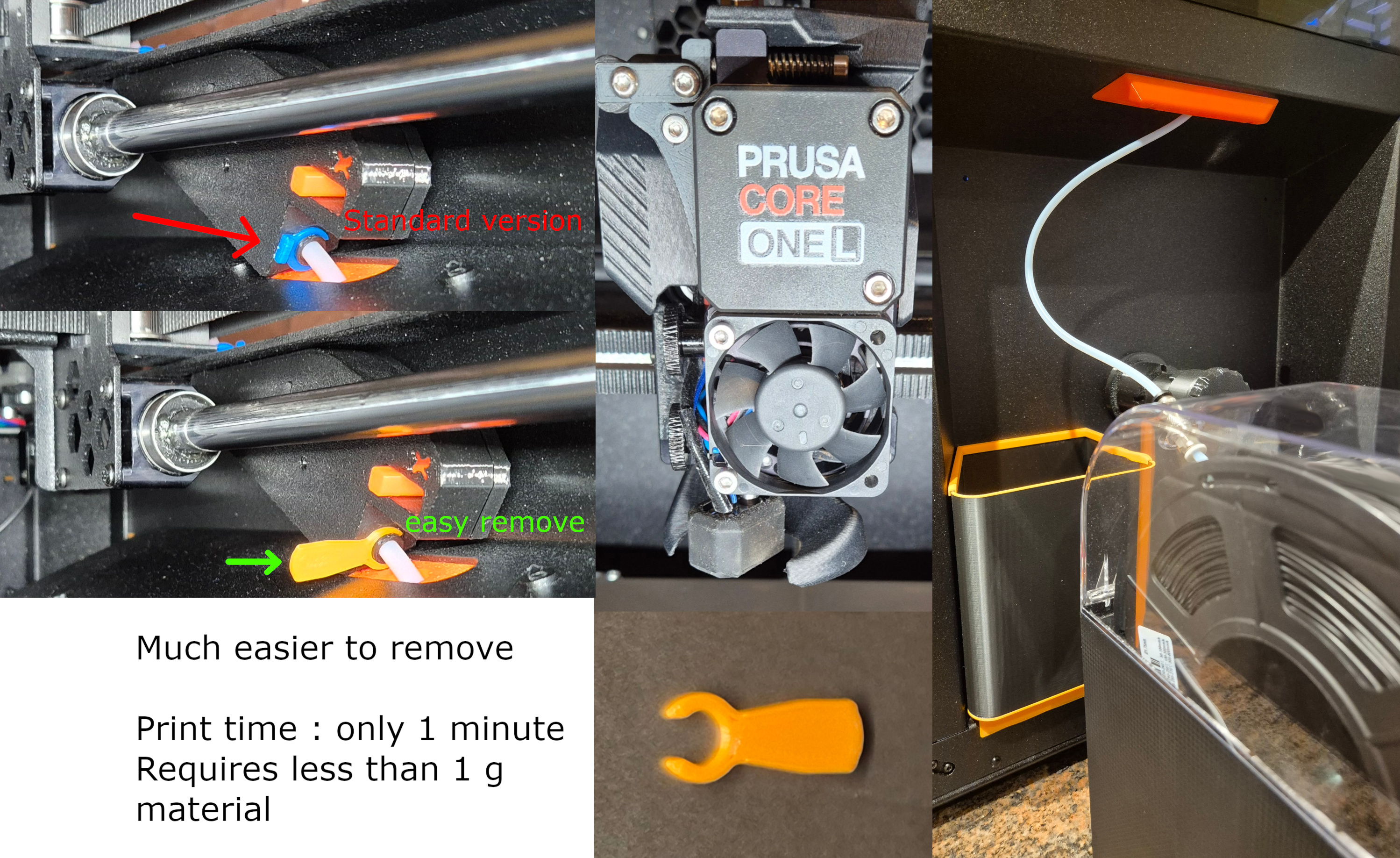 Alternative bowden tube clip for " Prusa Core one L " , or other Printer / easy to remove
