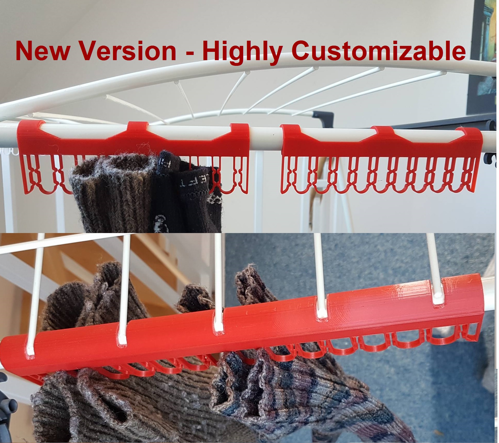 Sock Clips for Laundry Rack (improved, V4)