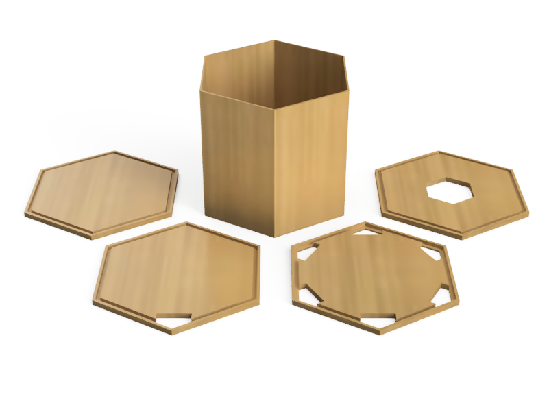 Hexagonal container with custom lids